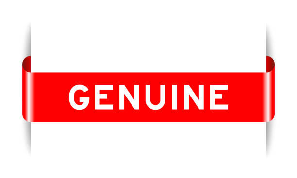red color inserted label banner with word genuine on white background