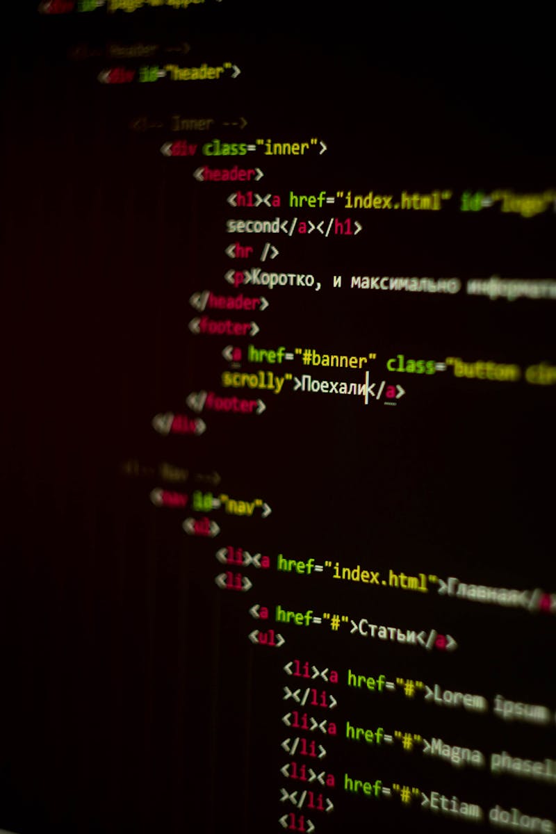 A vertical shot of HTML code displayed on a computer screen with focus on CSS elements.